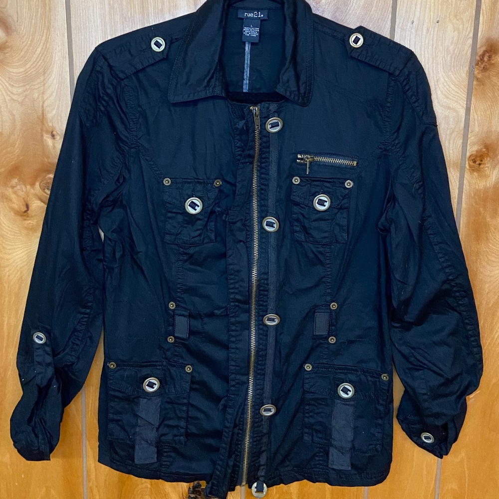 Womens Large Black ZipUp Jacket Rue21 w/Pockets